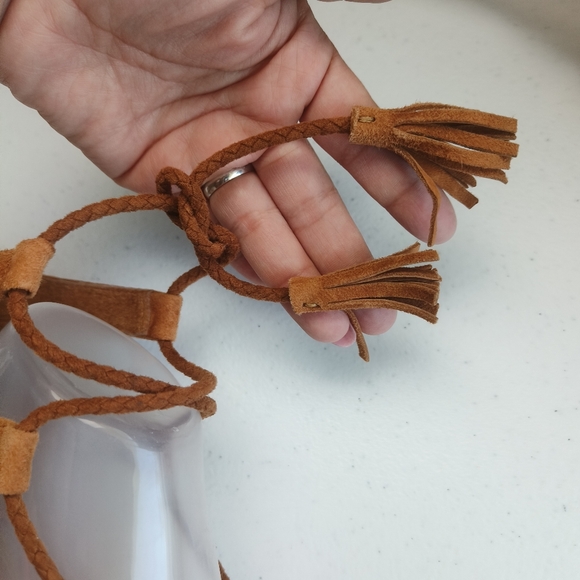 Joie light brown Phyllis suede leather wedge espadrille tie up sandals size 36 w - Picture 5 of 15